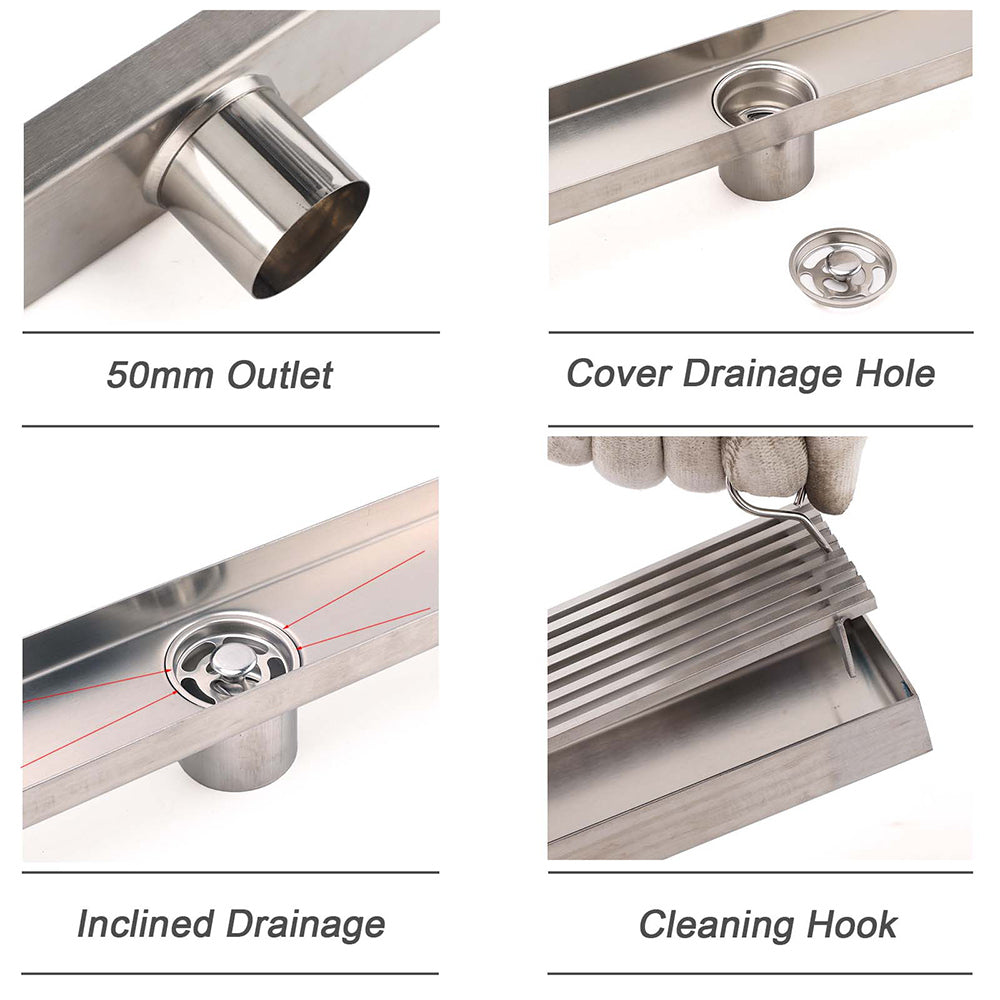 Chrome Stainless Steel Shower Grate 600mm Sword Fence Floor Drain 50mm Outlet V1233-LGWG02A600BS