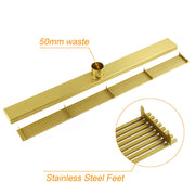 Brushed Gold Bathroom 800mm Strip Fence Long Shower Grate Floor Drain 50mm Waste V1233-LGWG02A800BG