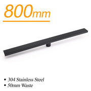 Matt Black 800mm Strip Fence Shower Grate Floor Drain Central 50mm Waste Outlet V1233-LGWG02A800BL