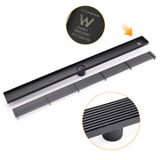 Matt Black 800mm Strip Fence Shower Grate Floor Drain Central 50mm Waste Outlet V1233-LGWG02A800BL