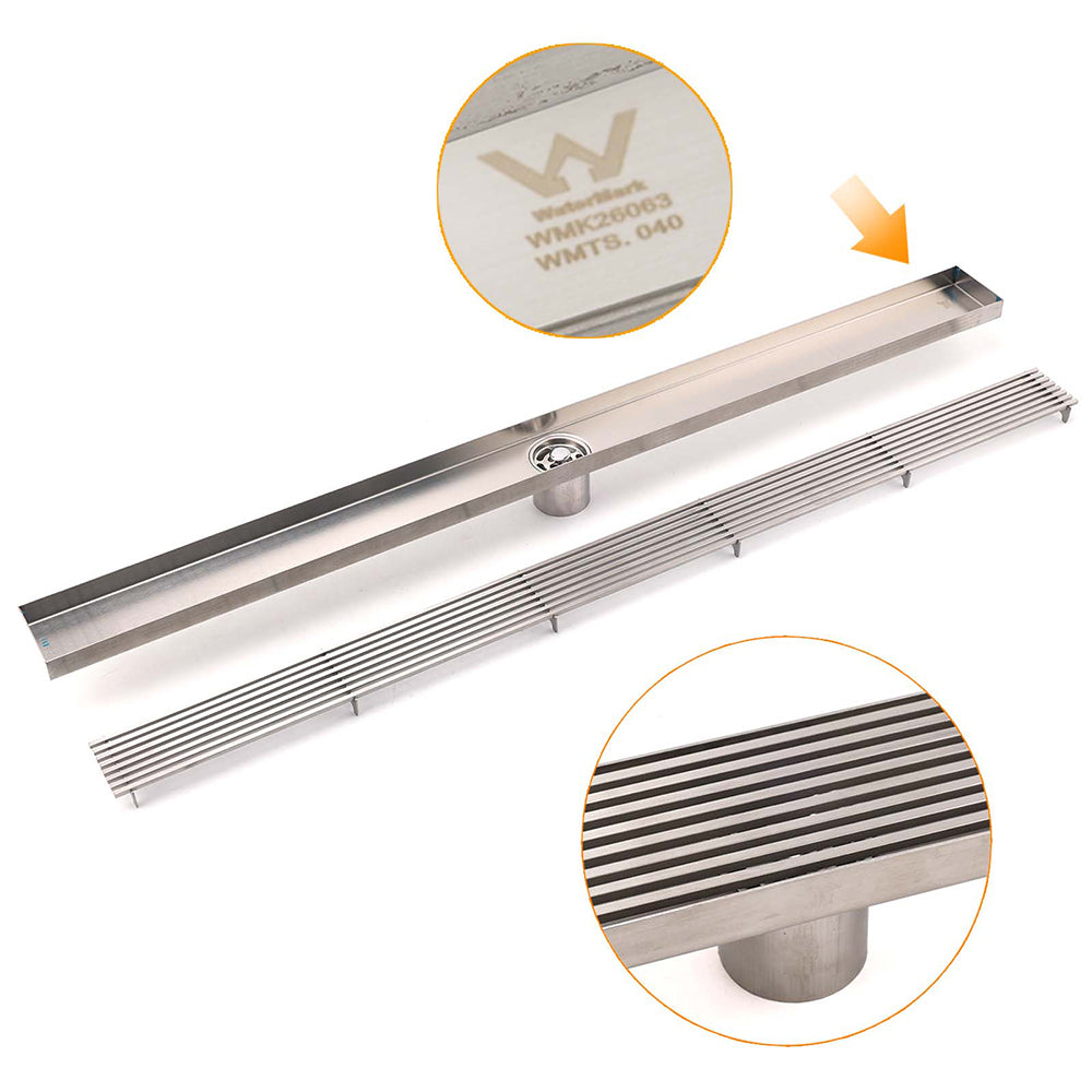 Bathroom Stainless Steel 800mm Strip Fence Shower Grate Floor Drain 50mm Outlet V1233-LGWG02A800BS