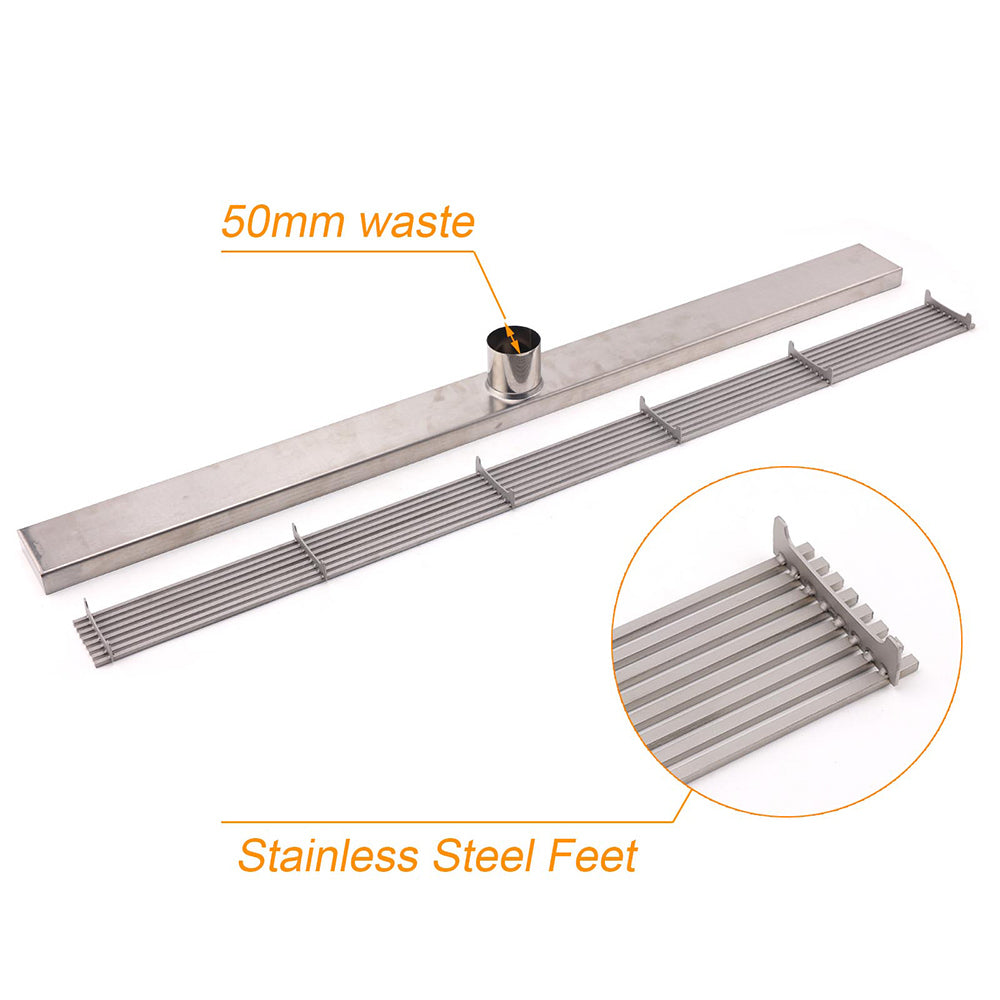 Bathroom Stainless Steel 800mm Strip Fence Shower Grate Floor Drain 50mm Outlet V1233-LGWG02A800BS