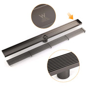 Watermark Gun Metal 800mm Strip Fence Linear Shower Grate Floor Drain 50mm Waste V1233-LGWG02A800GM