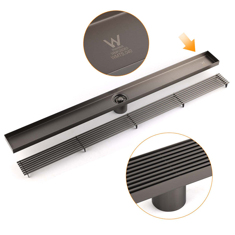 Watermark Gun Metal 800mm Strip Fence Linear Shower Grate Floor Drain 50mm Waste V1233-LGWG02A800GM