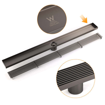 Watermark Gun Metal 800mm Strip Fence Linear Shower Grate Floor Drain 50mm Waste V1233-LGWG02A800GM