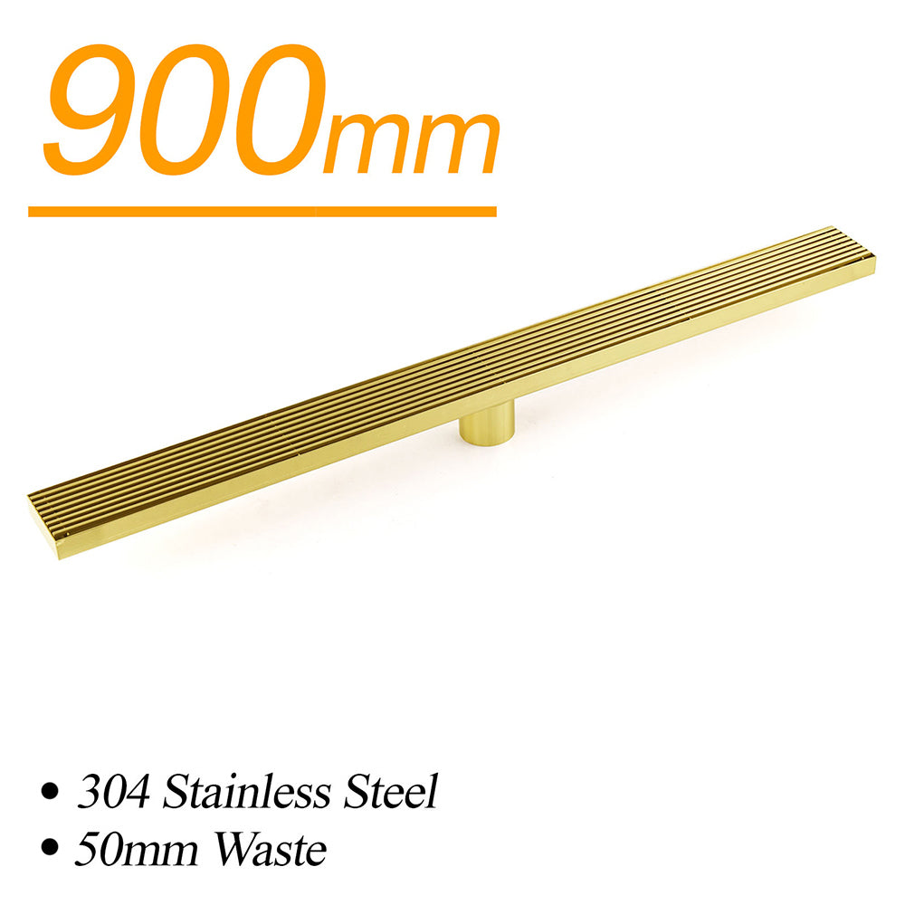 Brushed Gold SUS 900mm Strip Fence Bathroom Floor Shower Grate Drain 50mm Outlet V1233-LGWG02A900BG