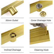 Brushed Gold SUS 900mm Strip Fence Bathroom Floor Shower Grate Drain 50mm Outlet V1233-LGWG02A900BG