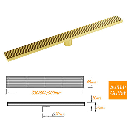 Brushed Gold SUS 900mm Strip Fence Bathroom Floor Shower Grate Drain 50mm Outlet V1233-LGWG02A900BG