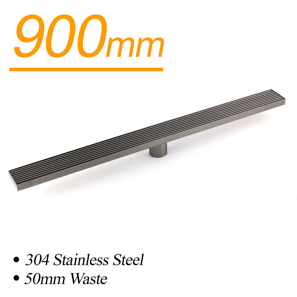 Gun Metal 900mm Strip Fence Linear Shower Grate Floor Drain 50mm Central Waste V1233-LGWG02A900GM