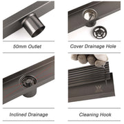 Gun Metal 900mm Strip Fence Linear Shower Grate Floor Drain 50mm Central Waste V1233-LGWG02A900GM