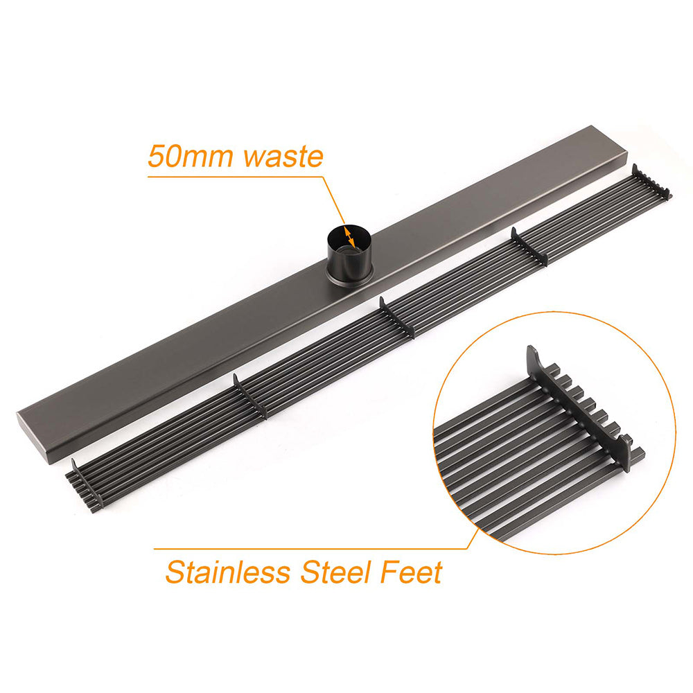 Gun Metal 900mm Strip Fence Linear Shower Grate Floor Drain 50mm Central Waste V1233-LGWG02A900GM