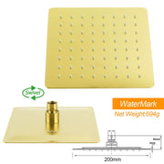 WELS Brushed Gold 8" Square Rainfall Shower Head 400mm Long Straight Wall Arm Set V1233-QS66805FGKSS108G