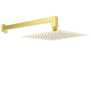 WELS Brushed Gold 12" Square Thin Rain Shower Head 400mm Straight Wall Arm Set V1233-QS66805FGKSS112G