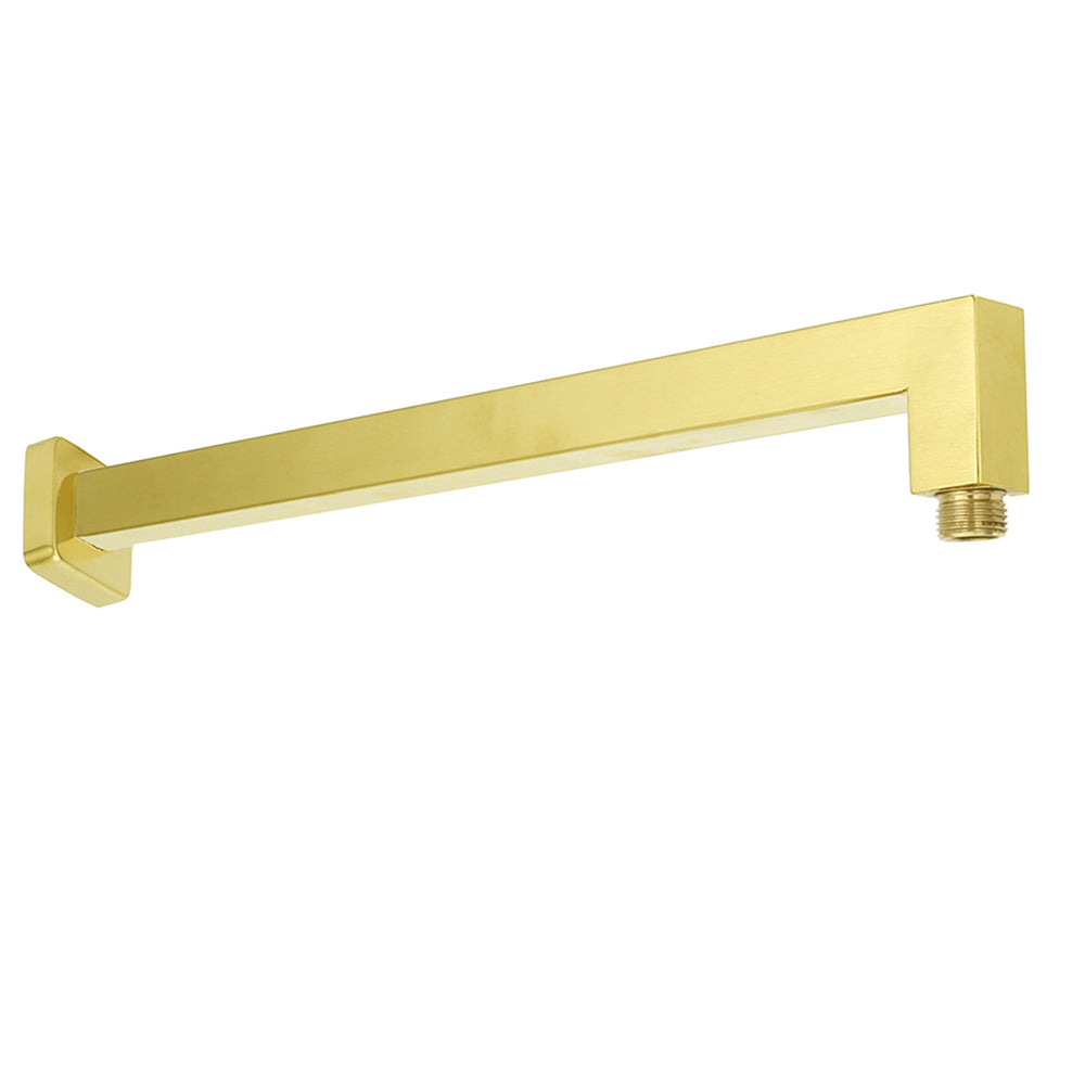 WELS Brushed Gold 12" Square Thin Rain Shower Head 400mm Straight Wall Arm Set V1233-QS66805FGKSS112G