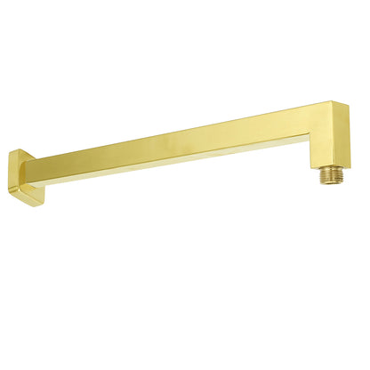WELS Brushed Gold 12" Square Thin Rain Shower Head 400mm Straight Wall Arm Set V1233-QS66805FGKSS112G