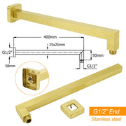 WELS Brushed Gold 12" Square Thin Rain Shower Head 400mm Straight Wall Arm Set V1233-QS66805FGKSS112G