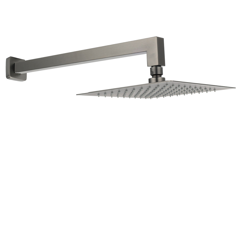 Gun Metal 8" Square Large Rainfall Shower Head 400mm Straight Wall Mounted Arm Set V1233-QS66805FGMKSS108GM