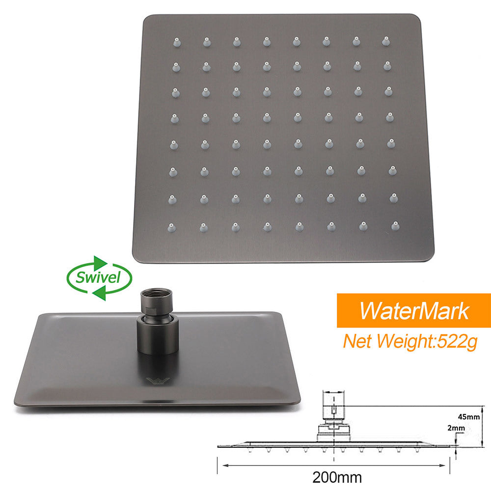 Gun Metal 8" Square Large Rainfall Shower Head 400mm Straight Wall Mounted Arm Set V1233-QS66805FGMKSS108GM