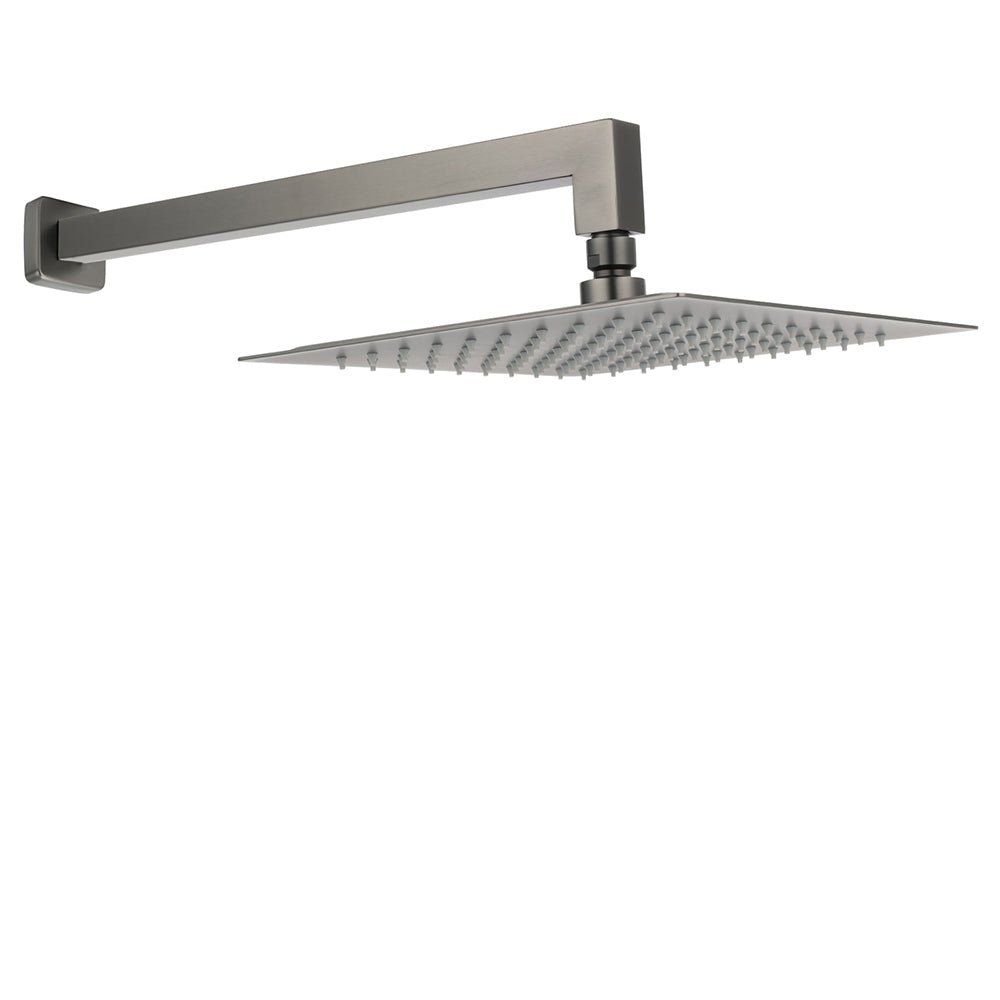 Gun Metal 10" Square Large Rainfall Shower Head 400mm Straight Wall Mounted Arm Set V1233-QS66805FGMKSS110GM