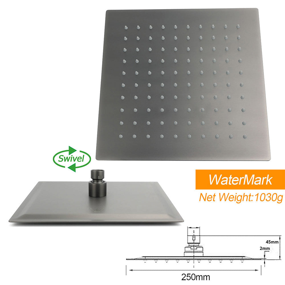 Gun Metal 10" Square Large Rainfall Shower Head 400mm Straight Wall Mounted Arm Set V1233-QS66805FGMKSS110GM