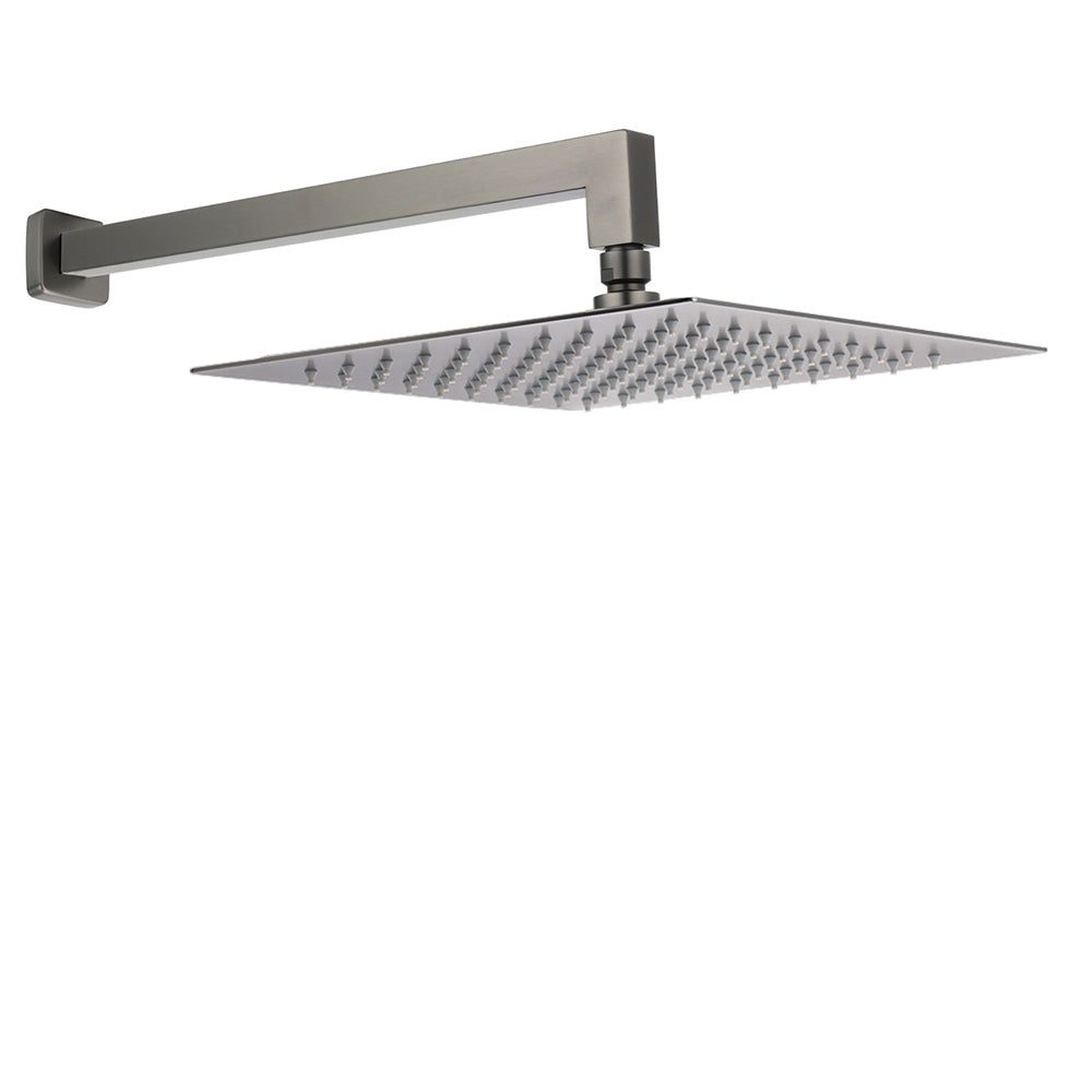 Gun Metal 12" Square Large Rainfall Shower Head 400mm Straight Wall Mounted Arm Set V1233-QS66805FGMKSS112GM
