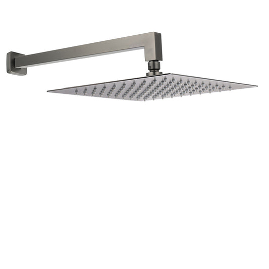 Gun Metal 12" Square Large Rainfall Shower Head 400mm Straight Wall Mounted Arm Set V1233-QS66805FGMKSS112GM