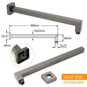 Gun Metal 12" Square Large Rainfall Shower Head 400mm Straight Wall Mounted Arm Set V1233-QS66805FGMKSS112GM