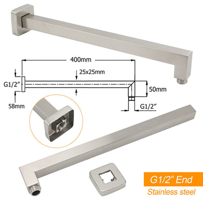 Brushed Nickel 8" Square Rainfall Shower Head + 400mm Straight Wall Mount Arm V1233-QS66805FNKSS108N