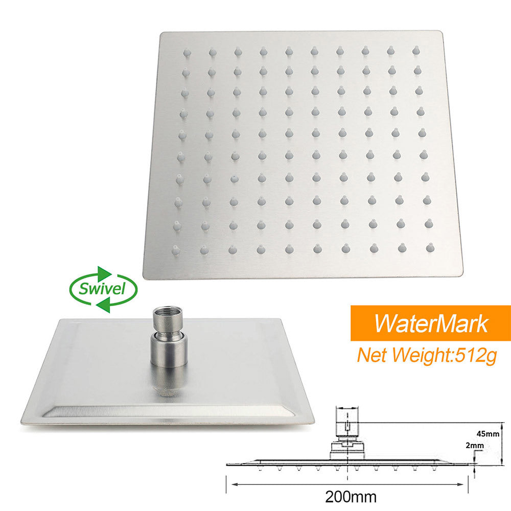 Brushed Nickel 8" Square Rainfall Shower Head + 400mm Straight Wall Mount Arm V1233-QS66805FNKSS108N