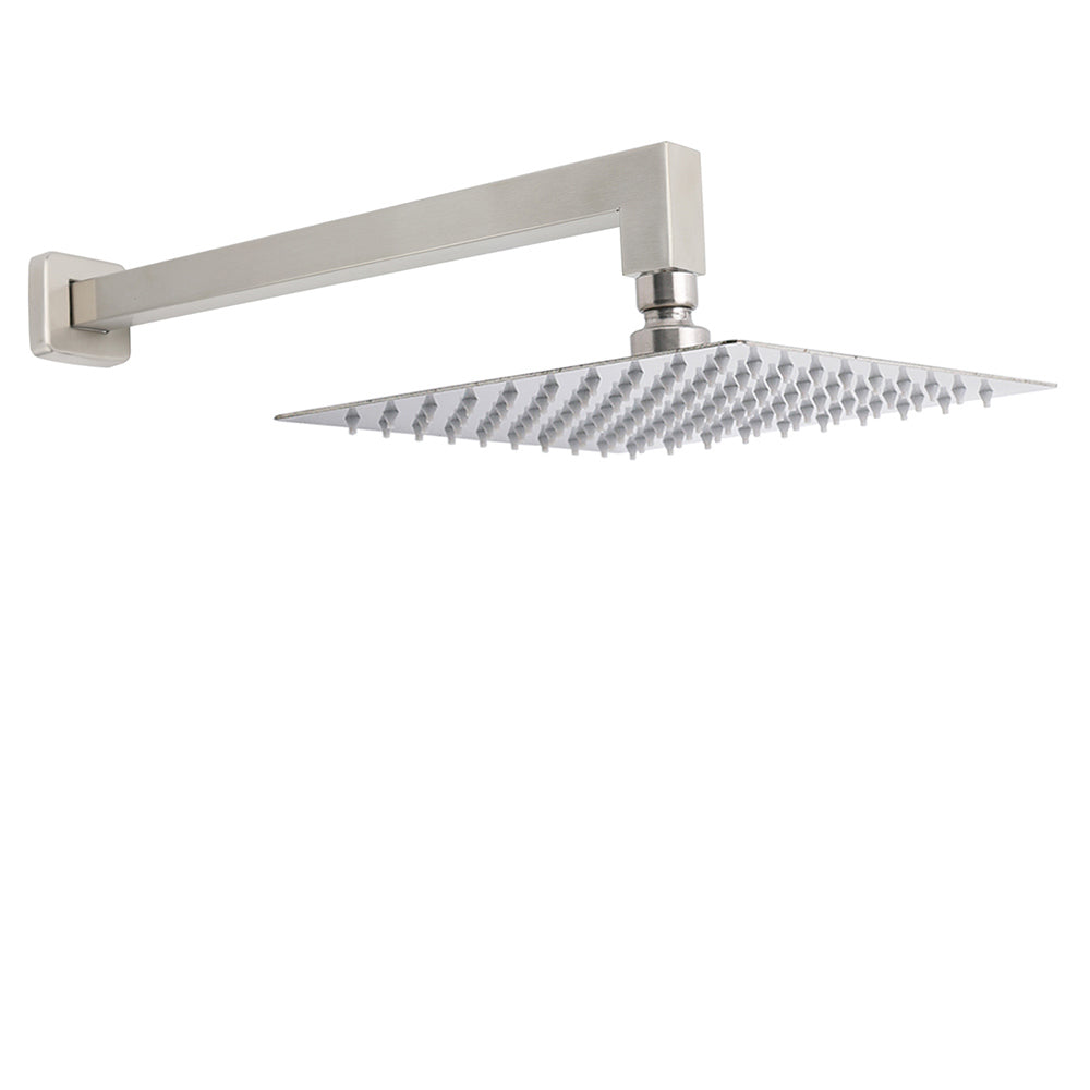 Brushed Nickel 10" Square Rainfall Shower Head + 400mm Straight Wall Mount Arm V1233-QS66805FNKSS110N