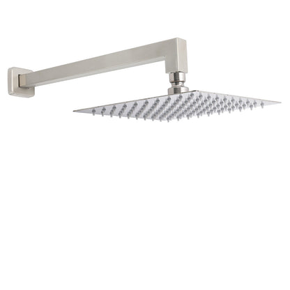 Brushed Nickel 10" Square Rainfall Shower Head + 400mm Straight Wall Mount Arm V1233-QS66805FNKSS110N