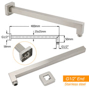 Brushed Nickel 10" Square Rainfall Shower Head + 400mm Straight Wall Mount Arm V1233-QS66805FNKSS110N