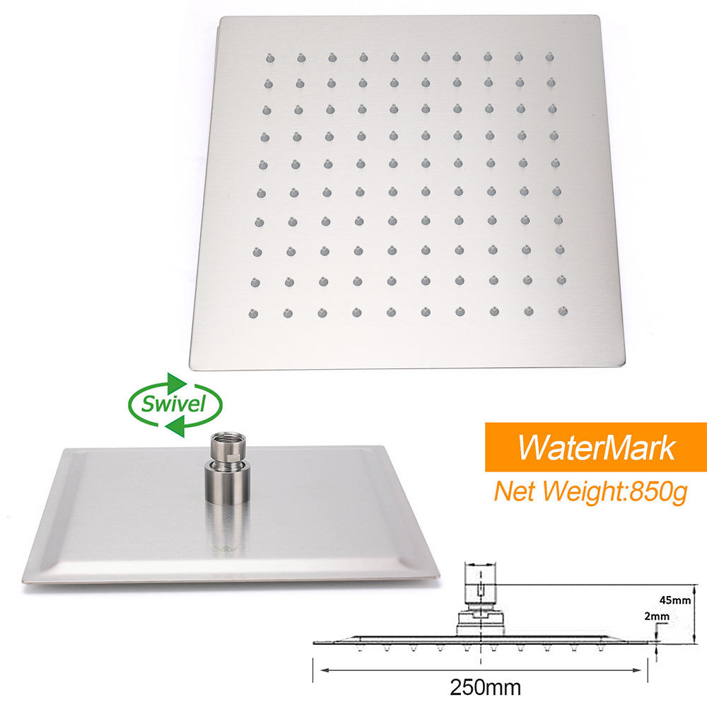 Brushed Nickel 10" Square Rainfall Shower Head + 400mm Straight Wall Mount Arm V1233-QS66805FNKSS110N