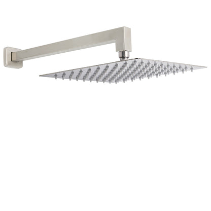 Brushed Nickel 12" Square Rainfall Shower Head + 400mm Straight Wall Mount Arm V1233-QS66805FNKSS112N