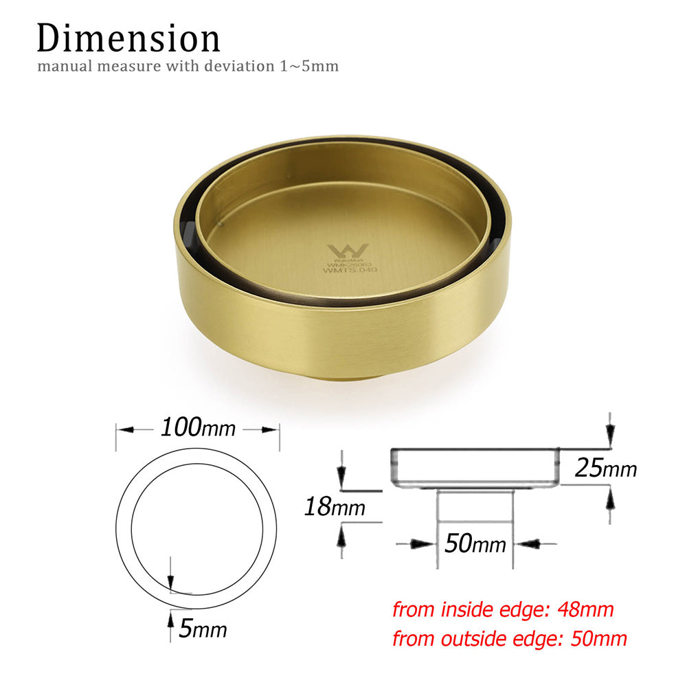 Brushed Gold Round 100mm Diamater Tile Insert Floor Drain Shower Grate 50mm Out V1233-RDTI0100D50BG