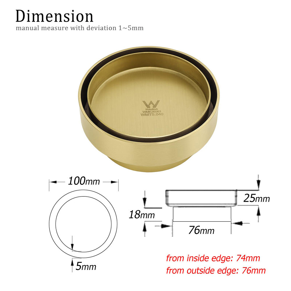 Brushed Gold 100mm In Diamater Tile Insert Floor Drain Shower Grate 75mm Outlet V1233-RDTI0100D76BG