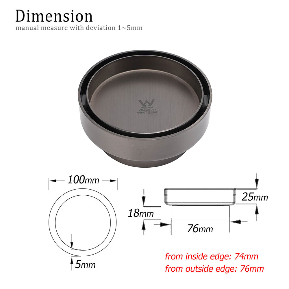Gun Metal Round 100mm Diameter Tile Insert Floor Drain Shower Grate 75mm Outlet V1233-RDTI0100D76GM