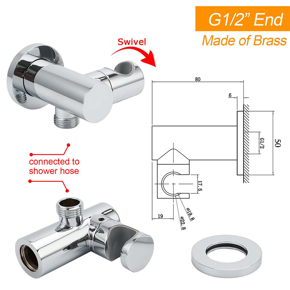 Brass Water Inlet Connector Handheld Shower Head Hose Swivel Bracket Holder Wall Elbow V1233-S0172