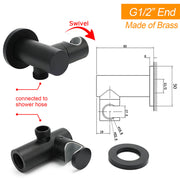 Matt Black Brass Hand Shower Bracket Swivel Holder Wall Elbow Connector Water Inlet Kit V1233-S017B2