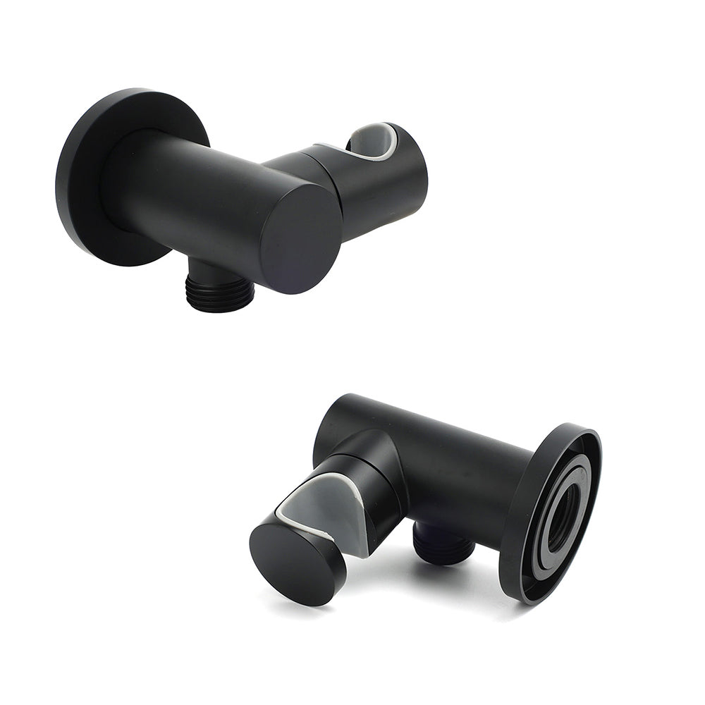 Matt Black Brass Hand Shower Bracket Swivel Holder Wall Elbow Connector Water Inlet Kit V1233-S017B2