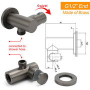 Gun Metal Grey Handheld Shower Head Swivel Bracket Holder Water Inlet Elbow Connector V1233-S017GM2