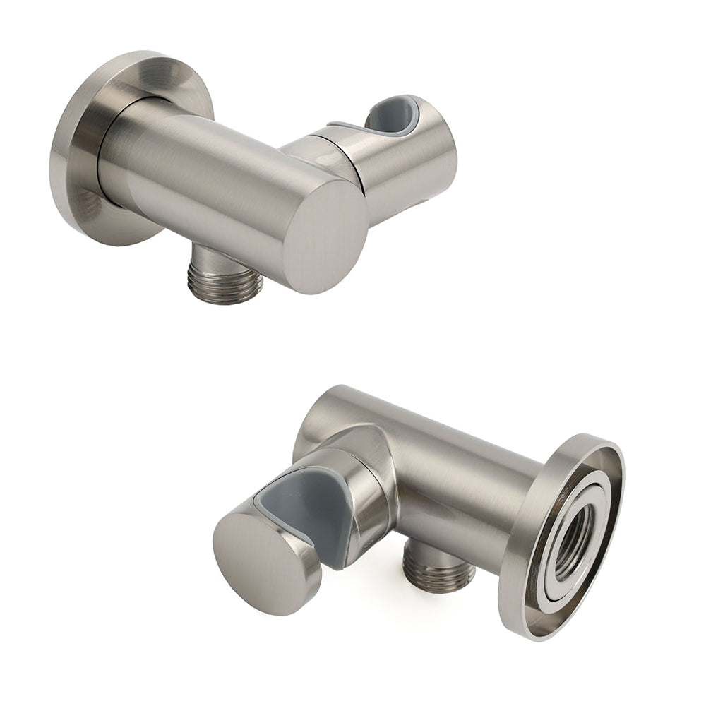 Brushed Nickel Water Inlet Handheld Shower Swivel Bracket Holder Wall Elbow Connector V1233-S017N2