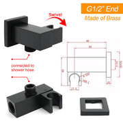 Matt Black Square Water Inlet Shower Head Bracket Adjustable Holder Wall Elbow Connector V1233-S018B2