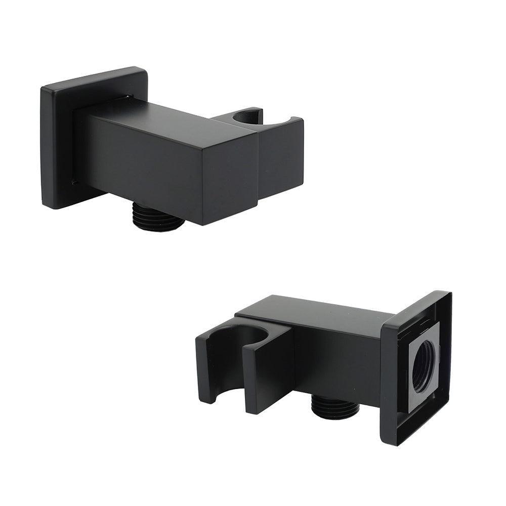 Matt Black Square Water Inlet Shower Head Bracket Adjustable Holder Wall Elbow Connector V1233-S018B2