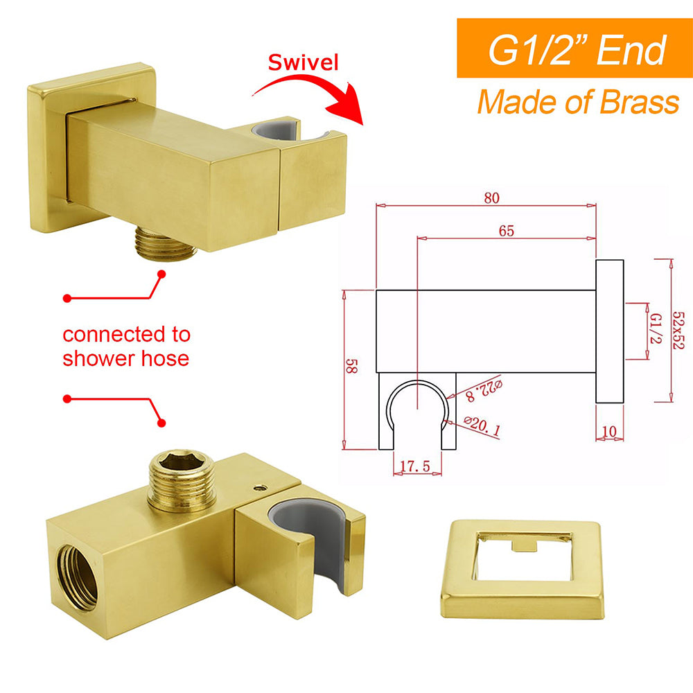 Brushed Gold Swivel Shower Head Holder Bracket Wall Inlet Elbow Water Connector 1/2 Inch V1233-S018G2