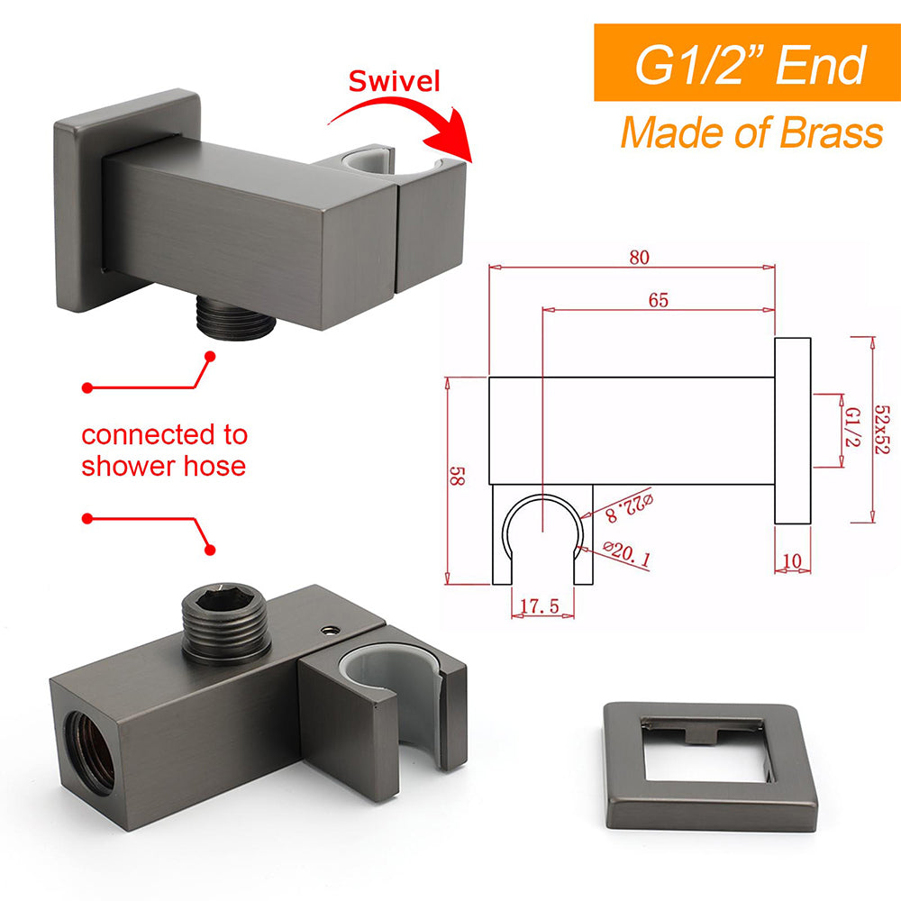 Gun Metal Grey Square Shower Head Holder Bracket Inlet Elbow Water Connector Kit V1233-S018GM2