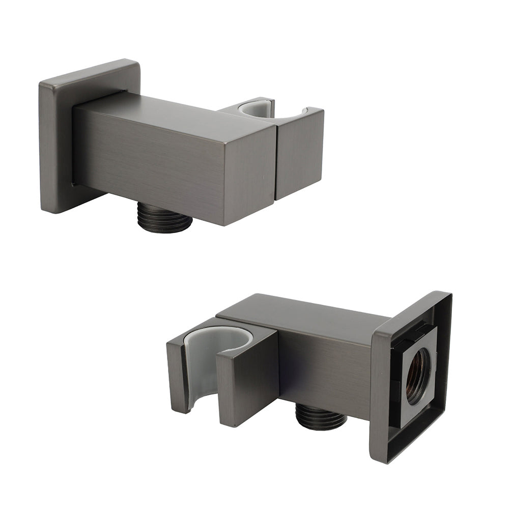 Gun Metal Grey Square Shower Head Holder Bracket Inlet Elbow Water Connector Kit V1233-S018GM2