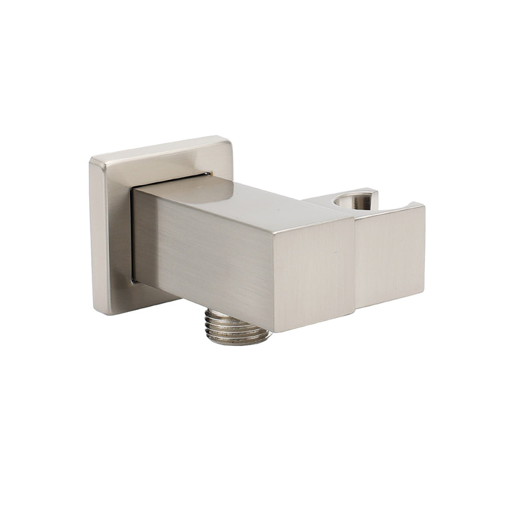 Brushed Nickel Square Bracket Flexible Shower Head Holder Wall Connector 1/2" End Thread V1233-S018N2