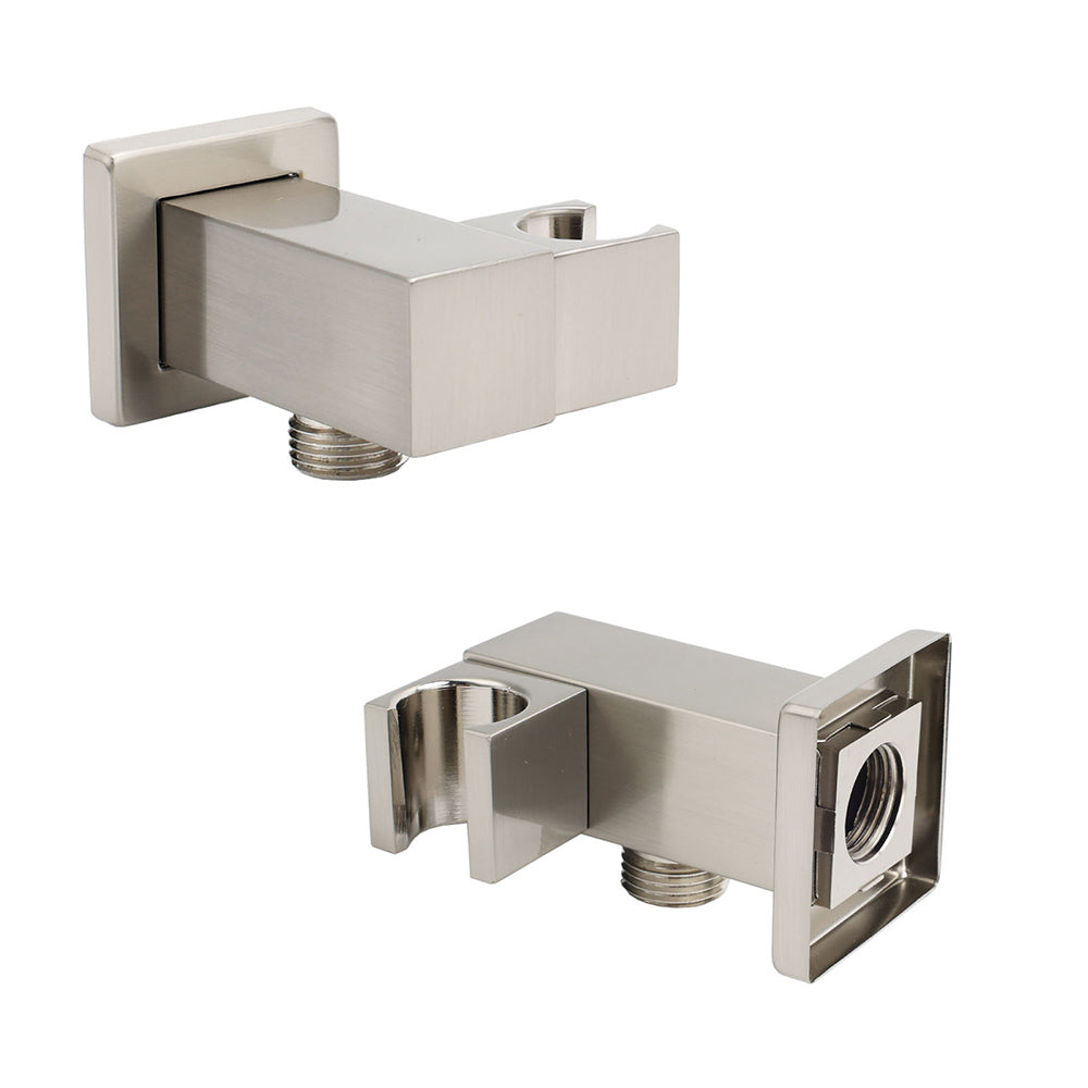 Brushed Nickel Square Bracket Flexible Shower Head Holder Wall Connector 1/2" End Thread V1233-S018N2