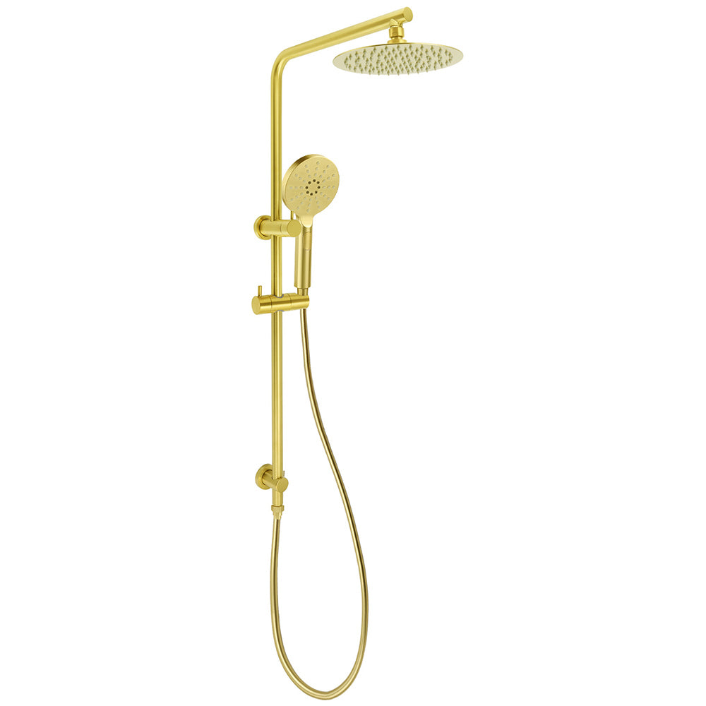 Brushed Gold Twin Shower Set Sliding Rail Arm 8" Round Head 3 Modes Handheld V1233-S4902ABGHR002M4CGKSR108G